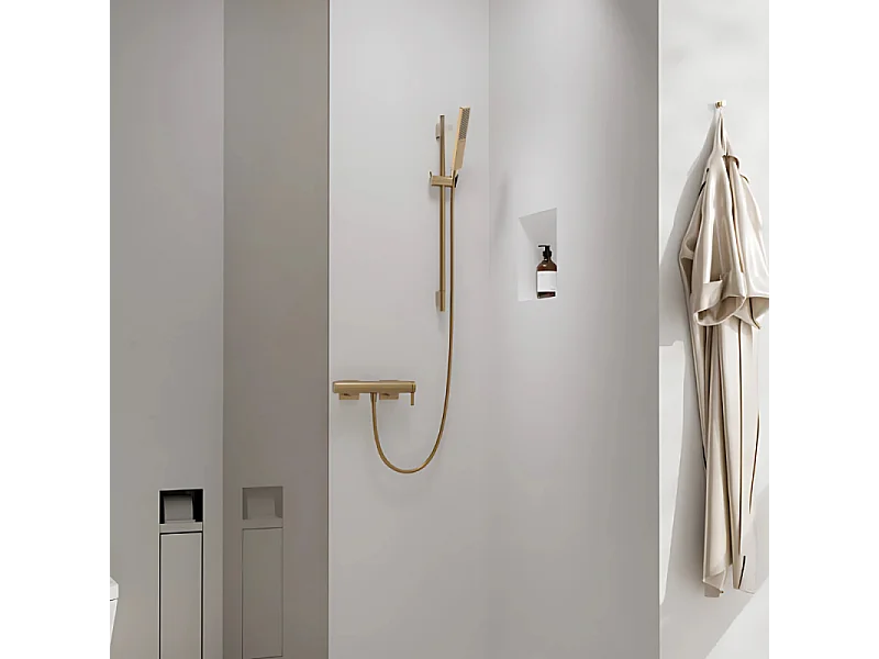Ensemble barre de douche HANSGROHE Unica S Puro + Flexible + Pommeau de douche Pulsify E Bronze Brossé