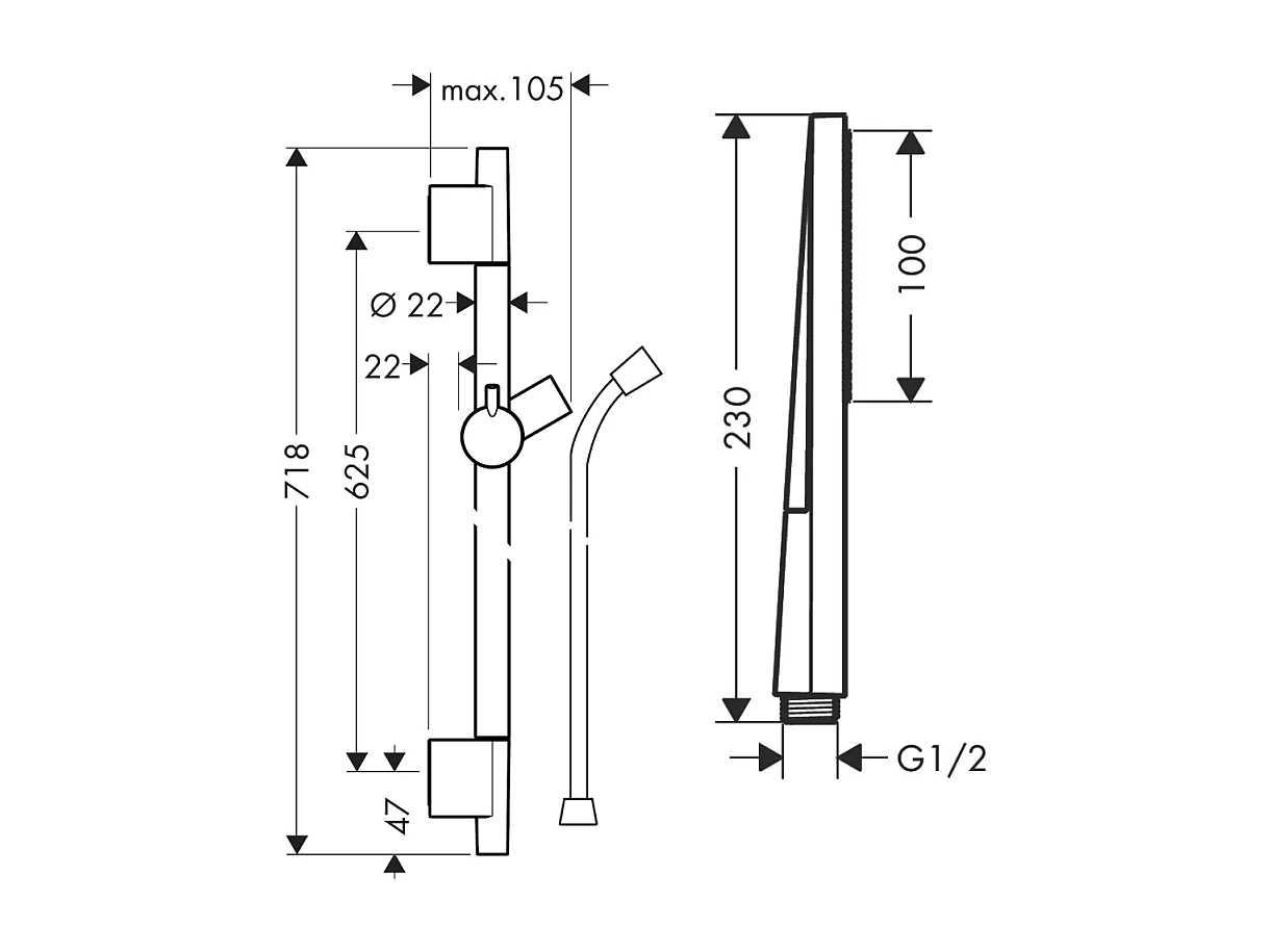 Ensemble barre de douche HANSGROHE Unica S Puro + Flexible + Pommeau de douche Pulsify E Bronze Brossé