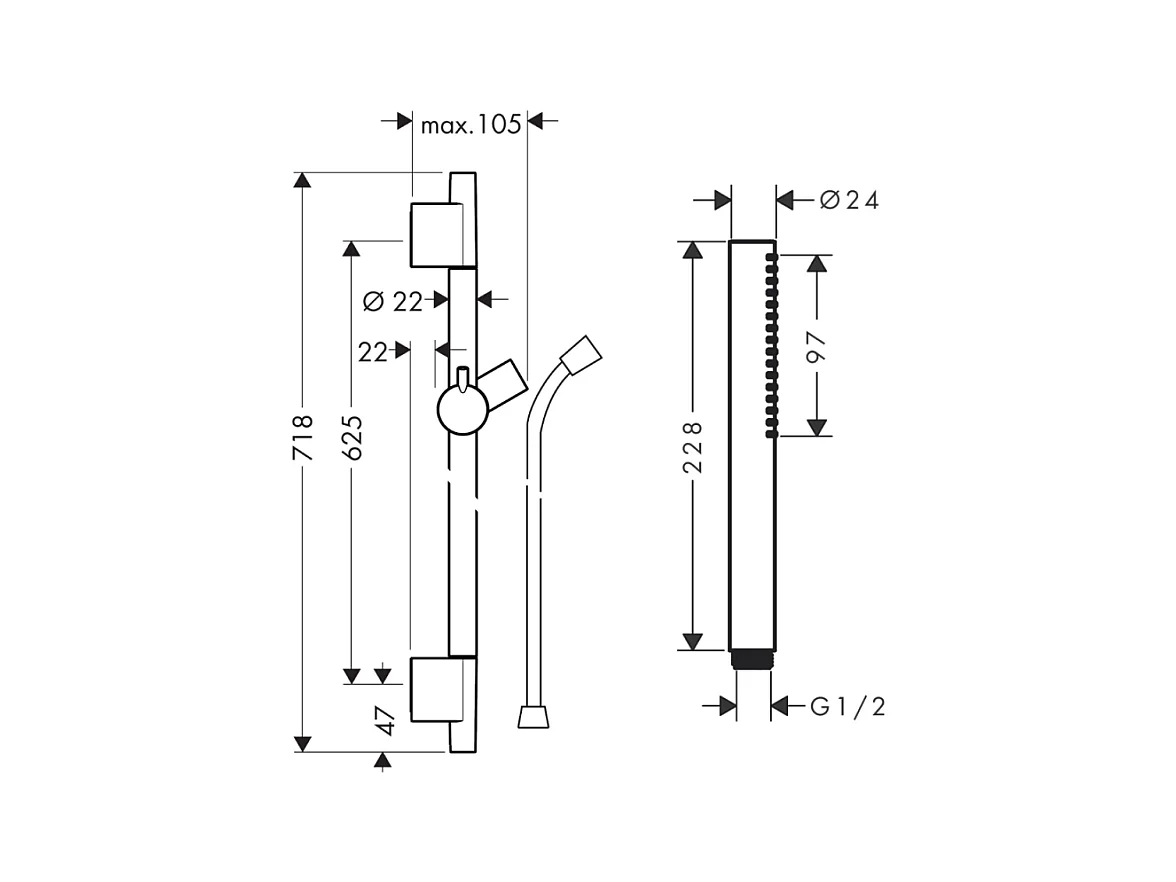 Ensemble barre de douche HANSGROHE Unica S Puro + Flexible + Pommeau de douche Pulsify S Bronze Brossé