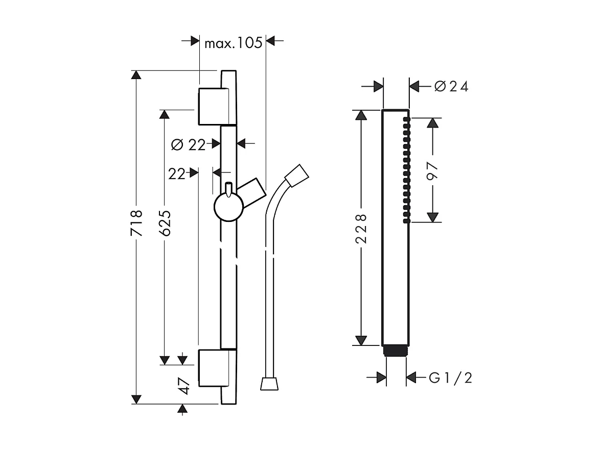 Ensemble barre de douche HANSGROHE Unica S Puro + Flexible + Pommeau de douche Pulsify S Bronze Brossé