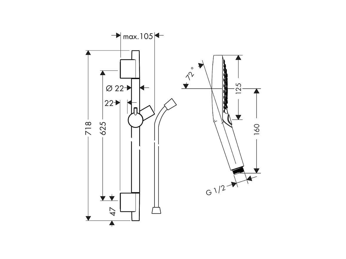 Ensemble barre de douche HANSGROHE Unica S Puro + Flexible + Pommeau de douche Raindance Select S Bronze Brossé