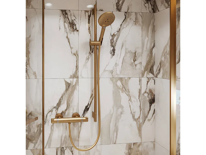 Ensemble barre de douche HANSGROHE Unica S Puro + Flexible + Pommeau de douche Raindance Select S Bronze Brossé