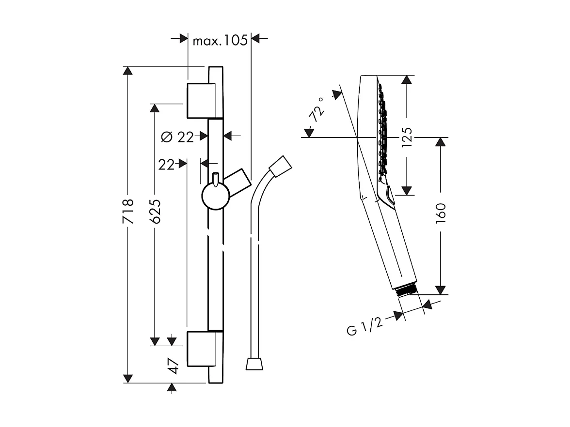Ensemble barre de douche HANSGROHE Unica S Puro + Flexible + Pommeau de douche Raindance Select S Bronze Brossé
