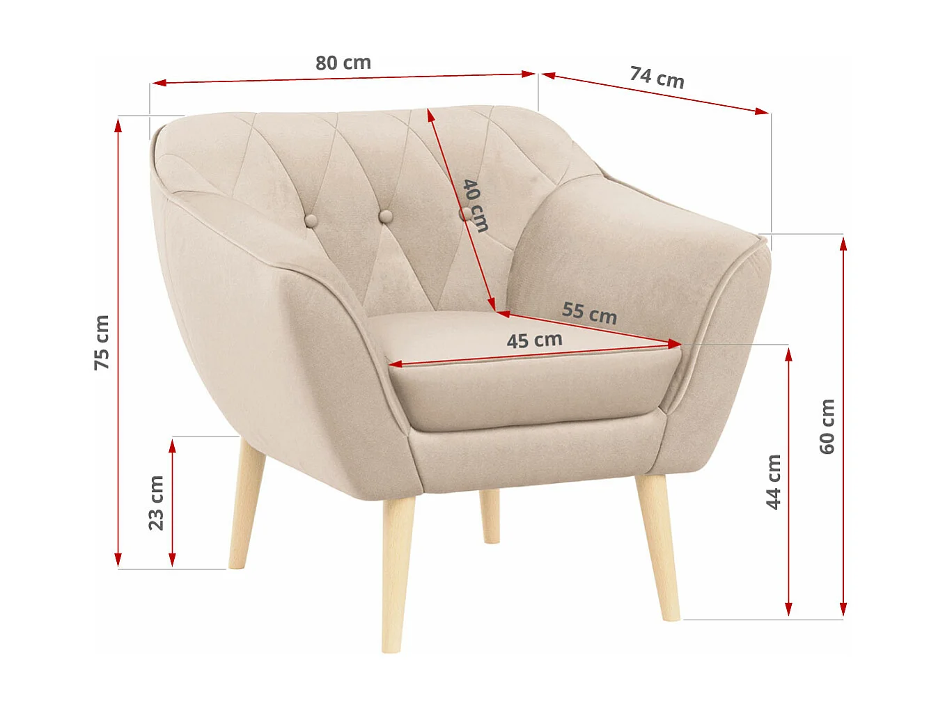 Couchgarnitur PIRS - 3+1+1, Armlehnen,Skandinavischer Design, 3-Sitzer Sofa mi Sesseln - Beige Velvet