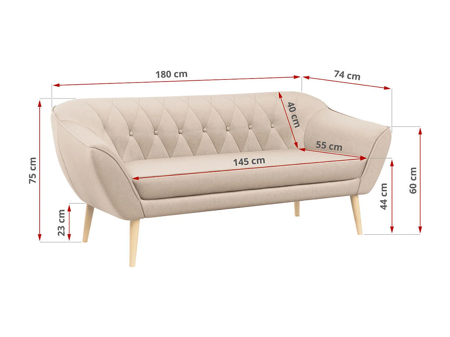 Couchgarnitur PIRS - 3+1+1, Armlehnen,Skandinavischer Design, 3-Sitzer Sofa mi Sesseln - Beige Velvet