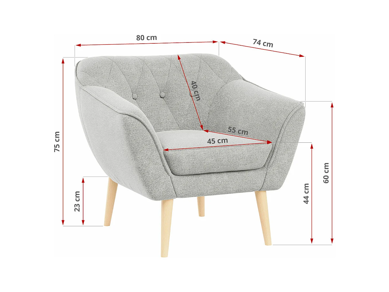 Sofagarnitur PIRS - 2+1+1, Sofa mit Sesseln, Skandinavischer Design, Armlehnen - Hellgrau Stukture