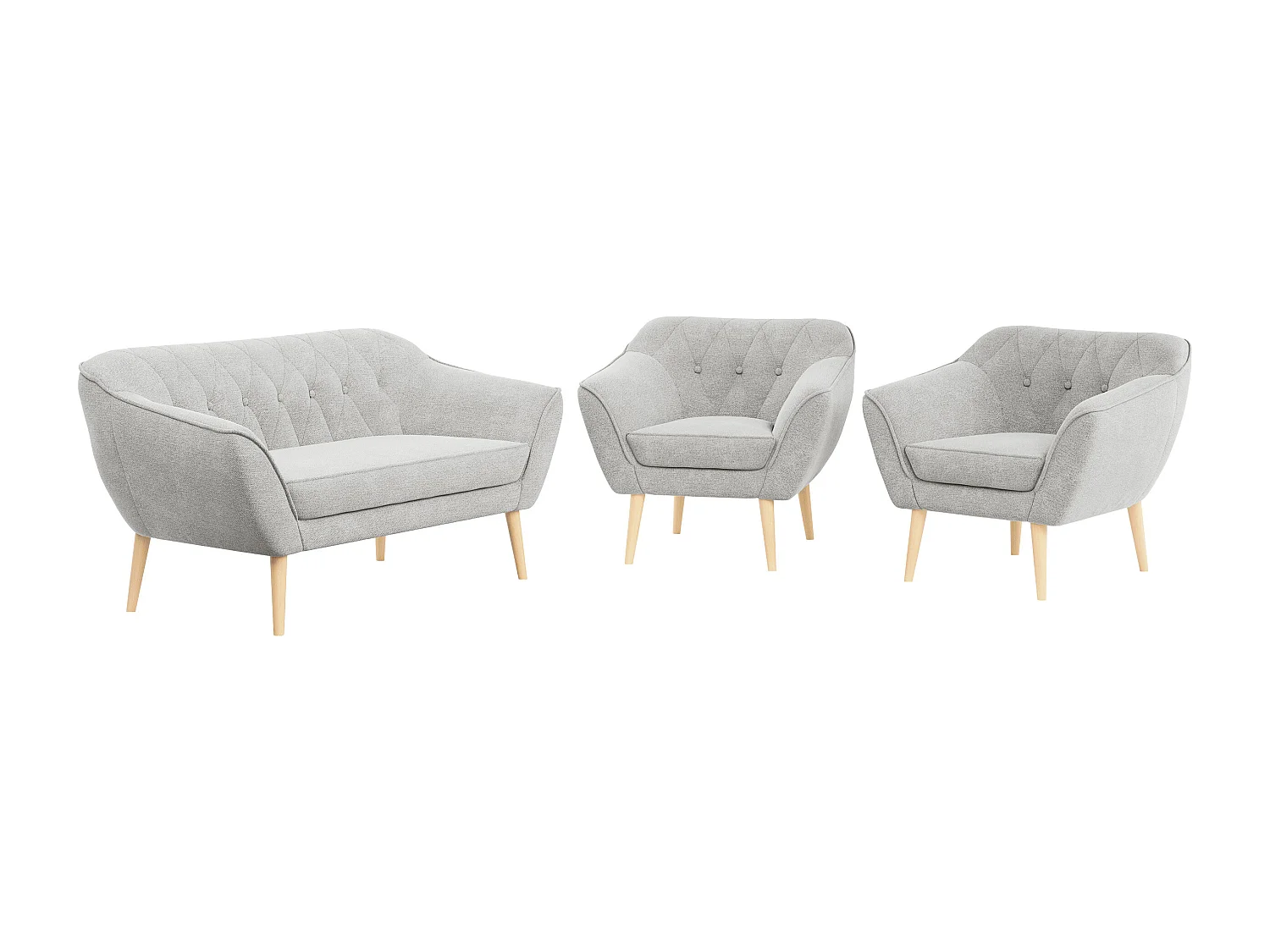 Sofagarnitur PIRS - 2+1+1, Sofa mit Sesseln, Skandinavischer Design, Armlehnen - Hellgrau Stukture