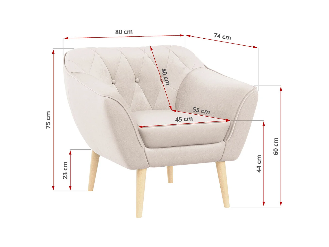 Couchgarnitur PIRS - 3+1+1, Armlehnen,Skandinavischer Design, 3-Sitzer Sofa mi Sesseln - Creme Velvet