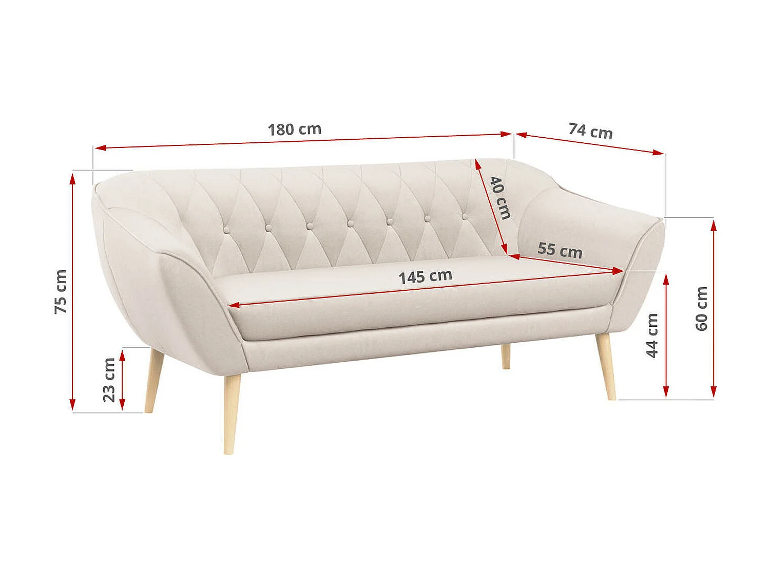 Couchgarnitur PIRS - 3+1+1, Armlehnen,Skandinavischer Design, 3-Sitzer Sofa mi Sesseln - Creme Velvet