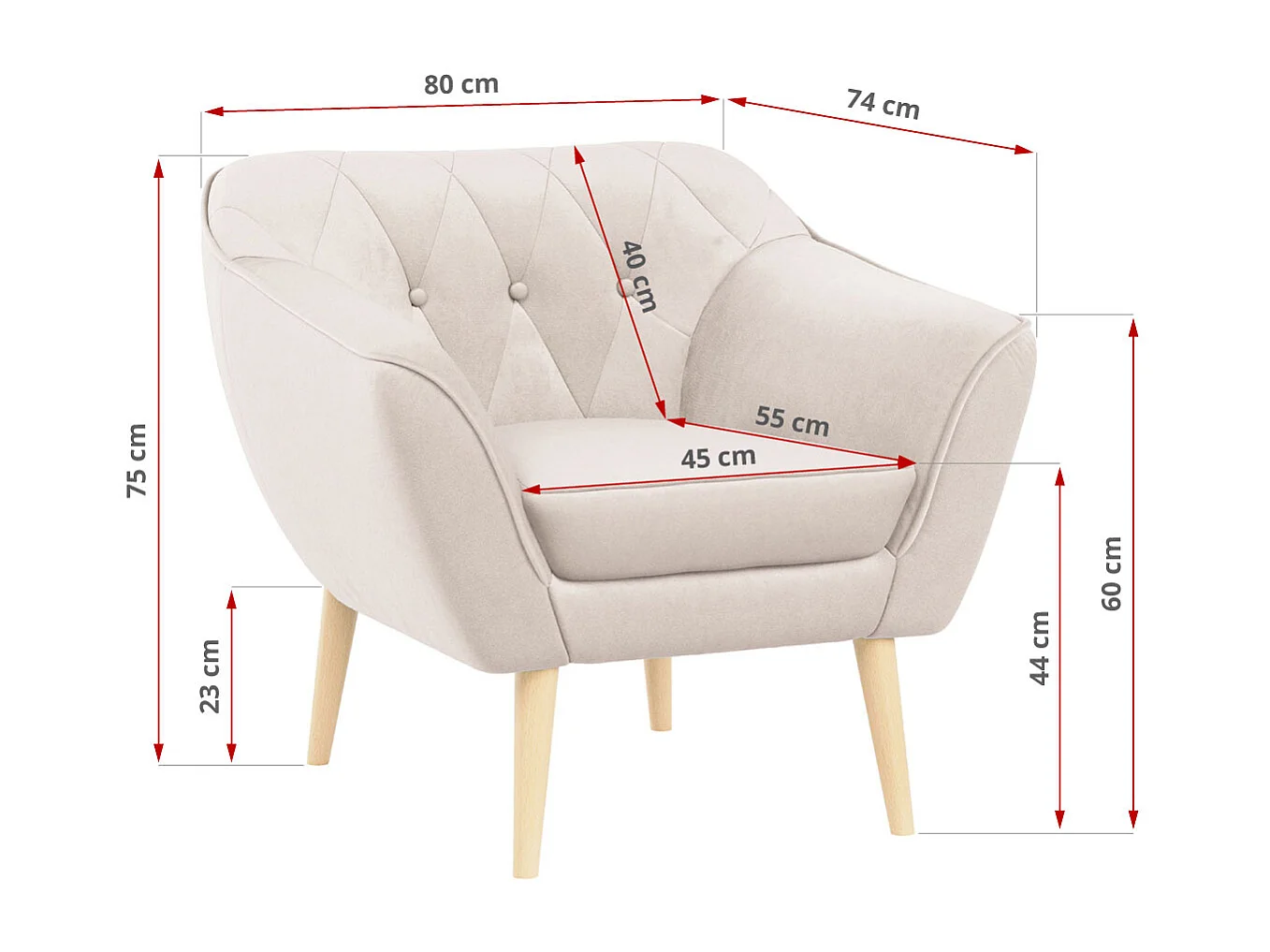Couchgarnitur PIRS - 3+1+1, Armlehnen,Skandinavischer Design, 3-Sitzer Sofa mi Sesseln - Creme Velvet