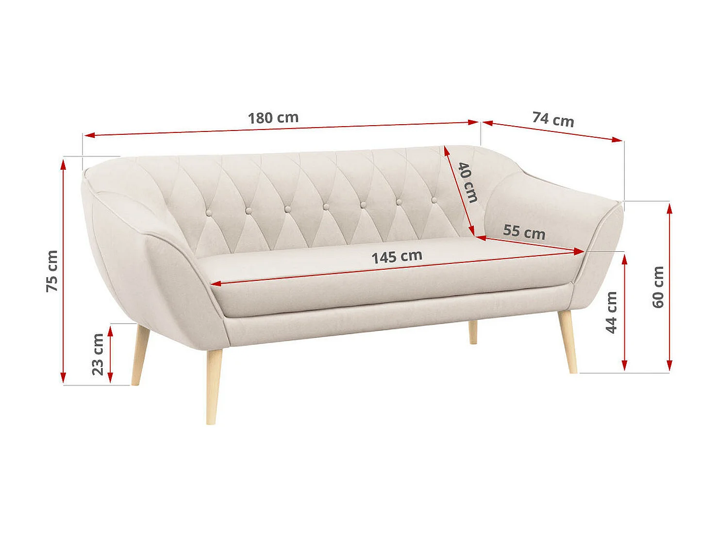 Couchgarnitur PIRS - 3+1+1, Armlehnen,Skandinavischer Design, 3-Sitzer Sofa mi Sesseln - Creme Velvet