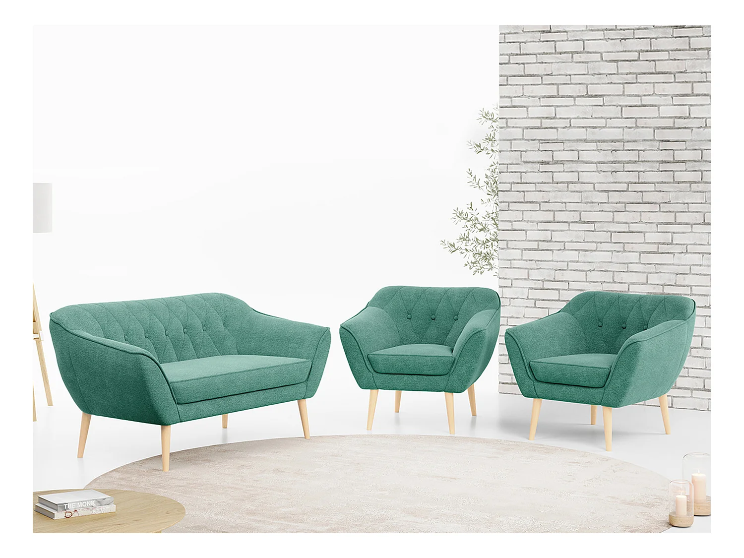 Sofagarnitur PIRS - 2+1+1, Sofa mit Sesseln, Skandinavischer Design, Armlehnen - Grau Stukture