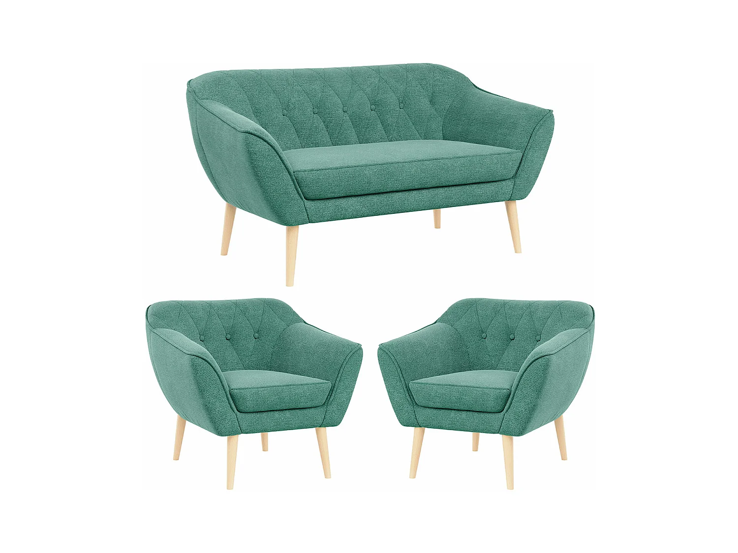 Sofagarnitur PIRS - 2+1+1, Sofa mit Sesseln, Skandinavischer Design, Armlehnen - Grau Stukture