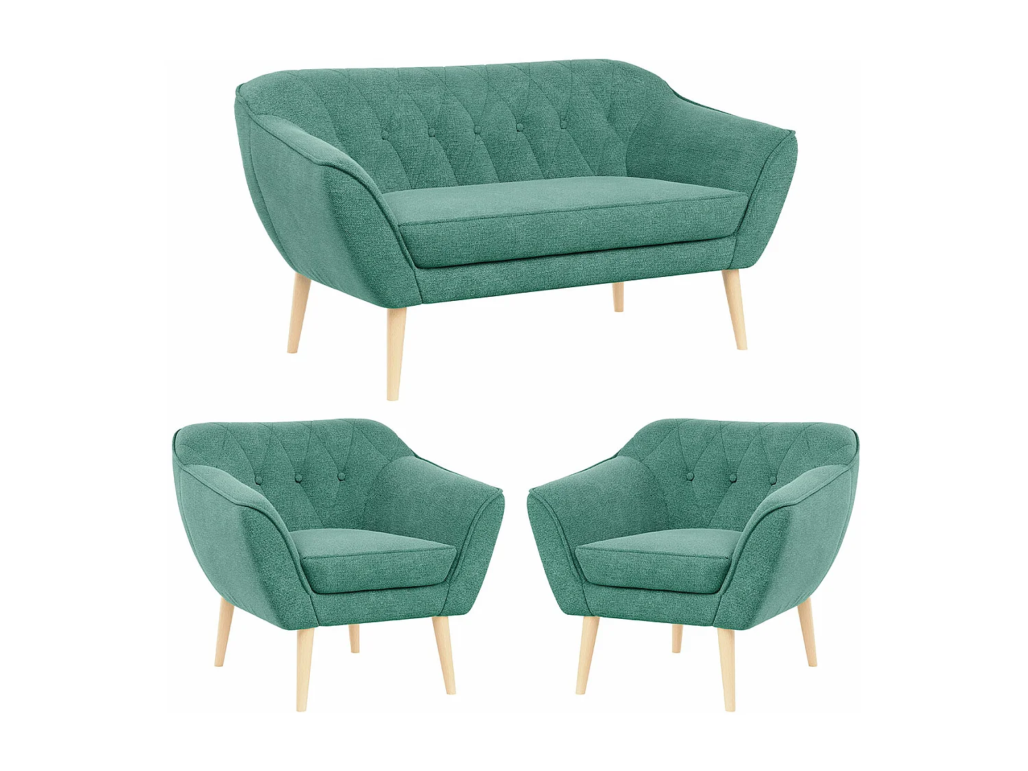 Sofagarnitur PIRS - 2+1+1, Sofa mit Sesseln, Skandinavischer Design, Armlehnen - Grau Stukture