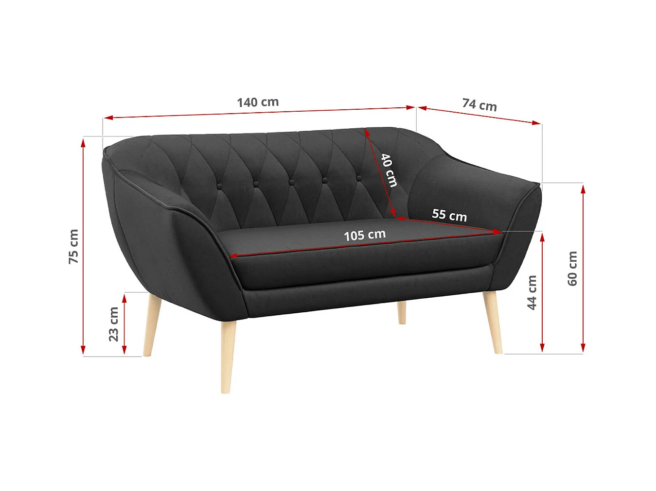 Sofagarnitur PIRS - 2+1+1, Sofa mit Sesseln, Skandinavischer Design, Armlehnen - Grau Velvet