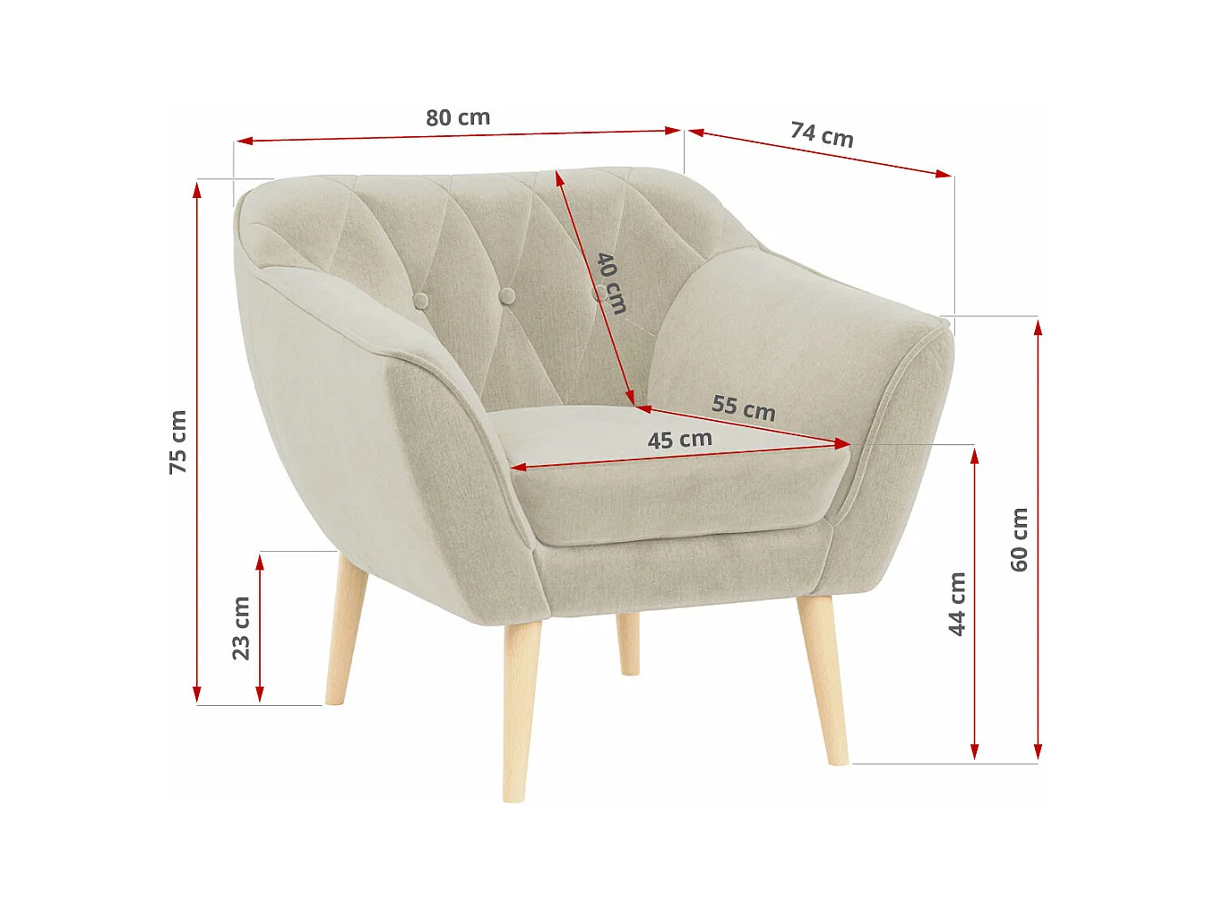 Couchgarnitur PIRS - 3+1+1, Armlehnen,Skandinavischer Design, 3-Sitzer Sofa mi Sesseln - Beige Velvet