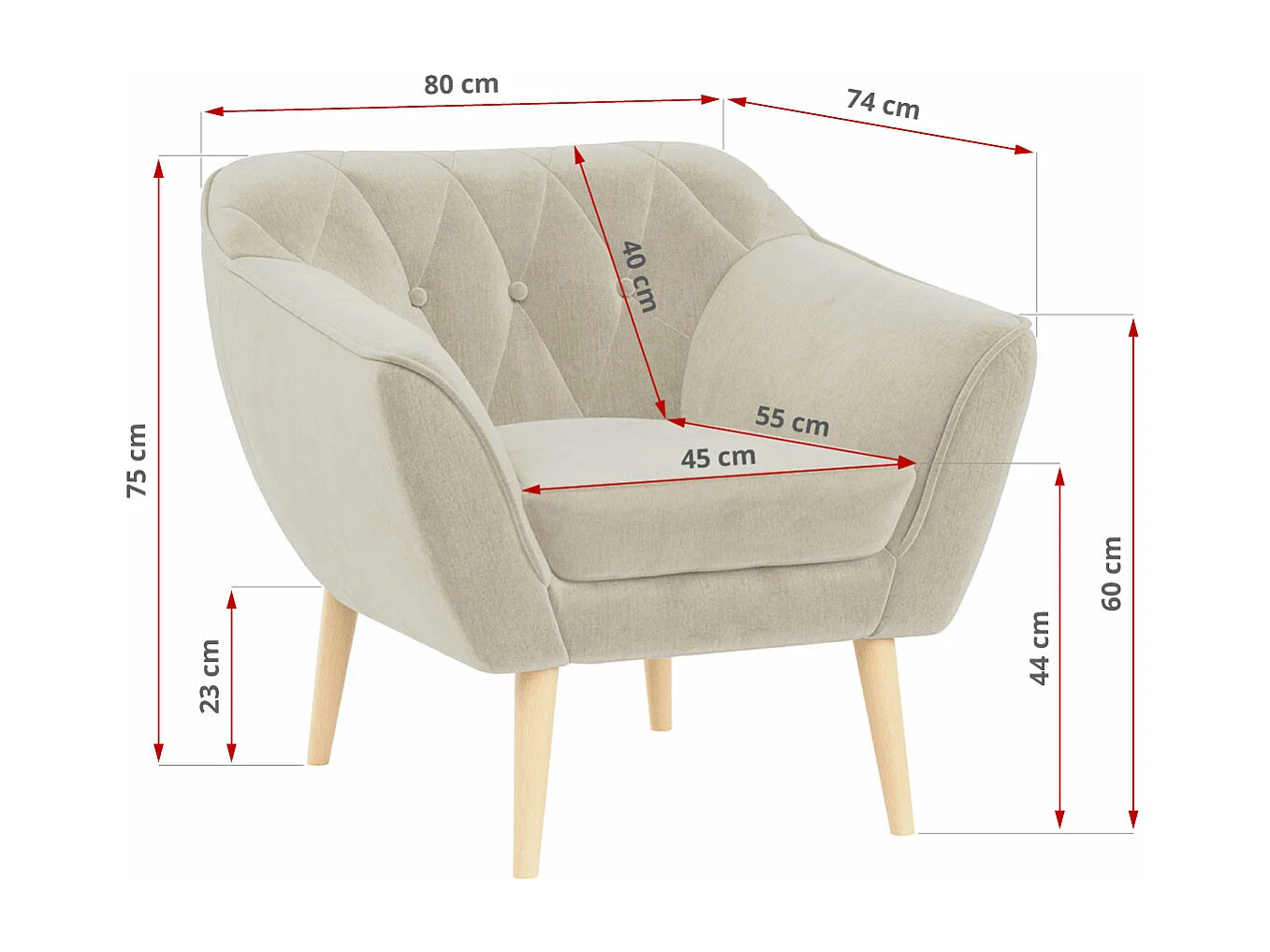 Couchgarnitur PIRS - 3+1+1, Armlehnen,Skandinavischer Design, 3-Sitzer Sofa mi Sesseln - Beige Velvet