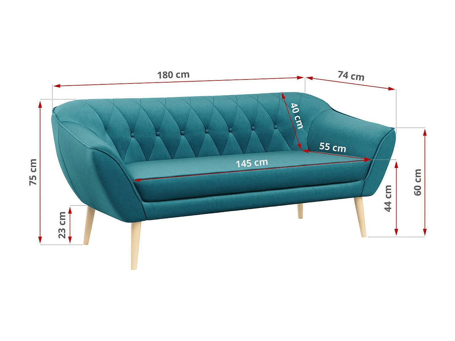 Couchgarnitur PIRS - 3+2+1, mit Armlehnen, Holzbeine, Skandinavischer Design - Blau Velvet