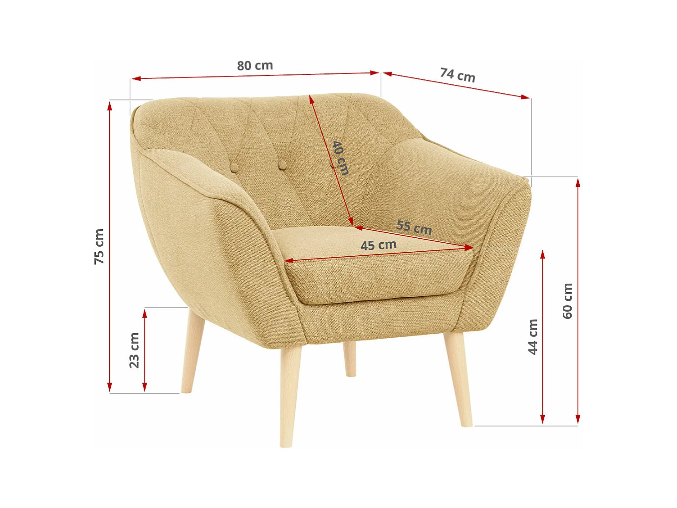 Couchgarnitur PIRS - 3+2+1, mit Armlehnen, Holzbeine, Skandinavischer Design - Gelb Stukture
