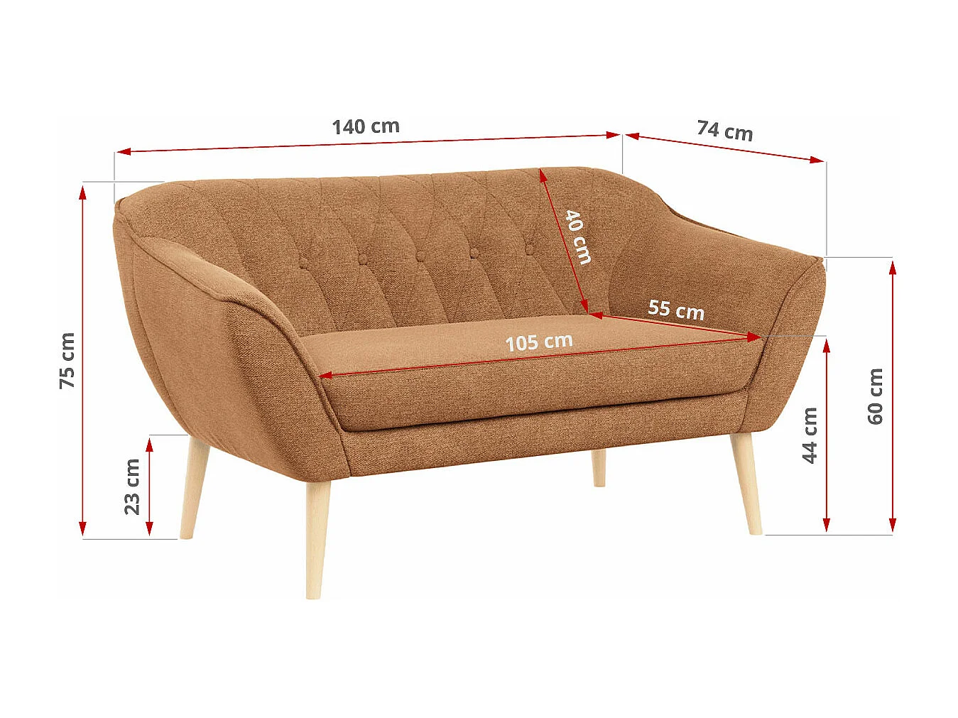 Couchgarnitur PIRS - 3+2+1, mit Armlehnen, Holzbeine, Skandinavischer Design - Orange Stukture