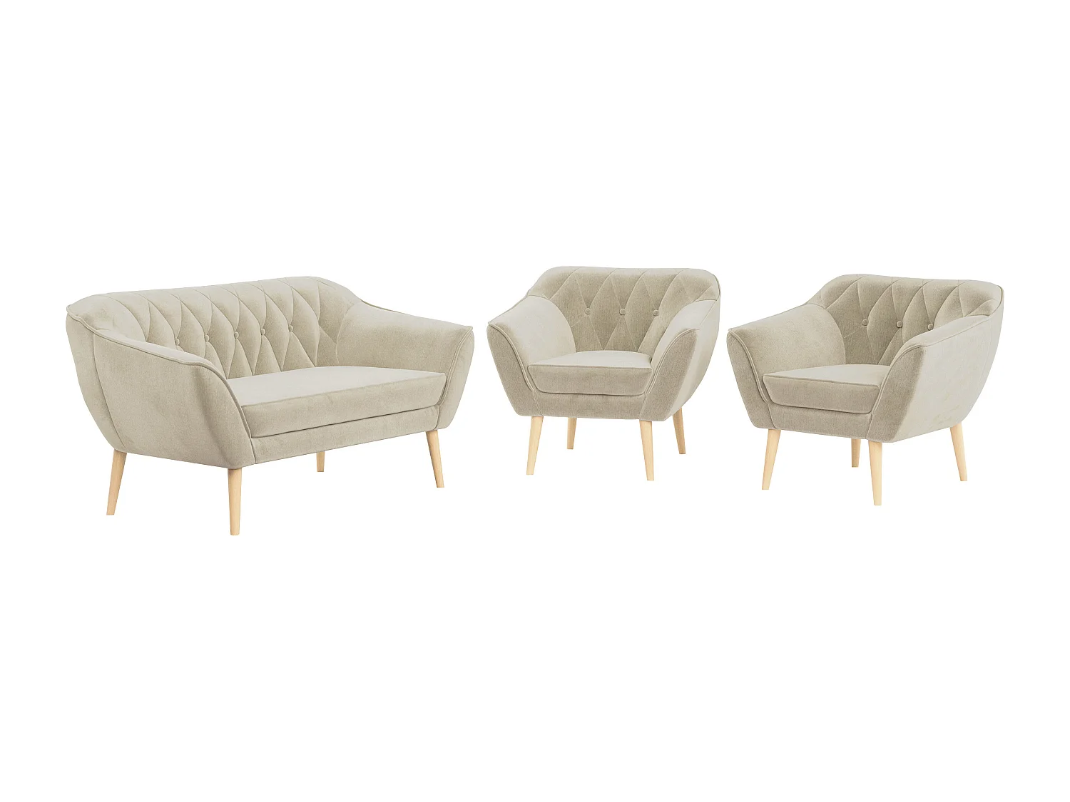 Sofagarnitur PIRS - 2+1+1, Sofa mit Sesseln, Skandinavischer Design, Armlehnen - Grün Velvet