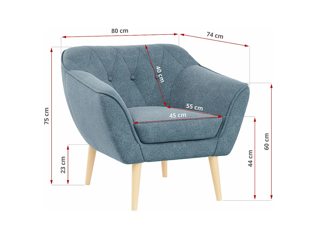 Couchgarnitur PIRS - 3+2+1, mit Armlehnen, Holzbeine, Skandinavischer Design - Blau Stukture