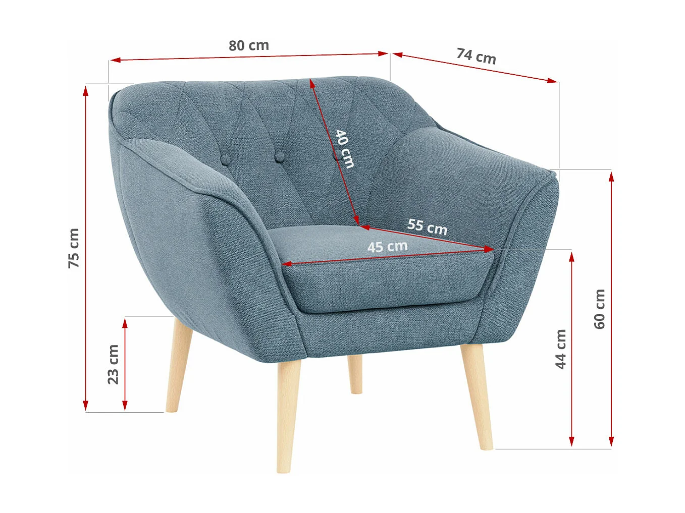 Couchgarnitur PIRS - 3+2+1, mit Armlehnen, Holzbeine, Skandinavischer Design - Blau Stukture