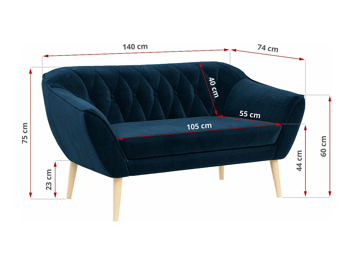 Sofagarnitur PIRS - 2+1+1, Sofa mit Sesseln, Skandinavischer Design, Armlehnen - Dunkelblau Velvet