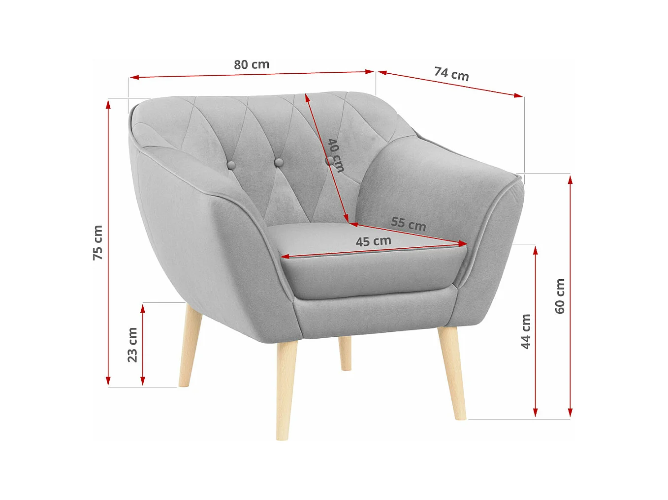 Couchgarnitur PIRS - 3+2+1, mit Armlehnen, Holzbeine, Skandinavischer Design - Hellgrau Velvet