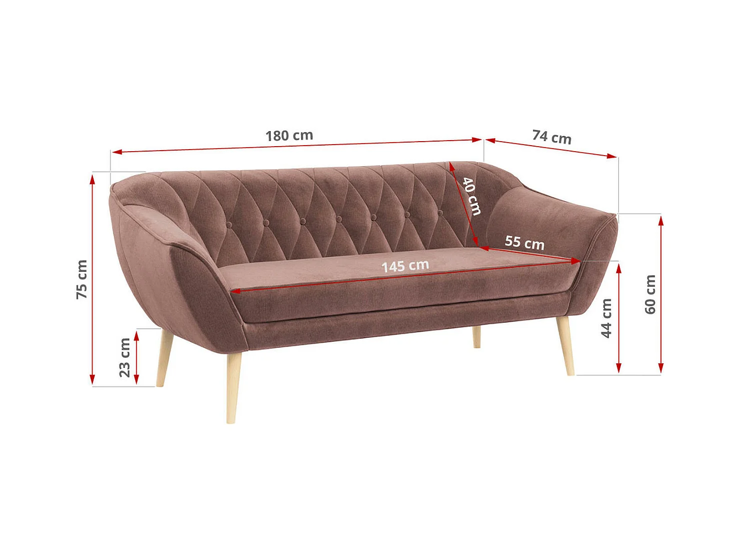 Couchgarnitur PIRS - 3+1+1, Armlehnen,Skandinavischer Design, 3-Sitzer Sofa mi Sesseln - Rosa Velvet