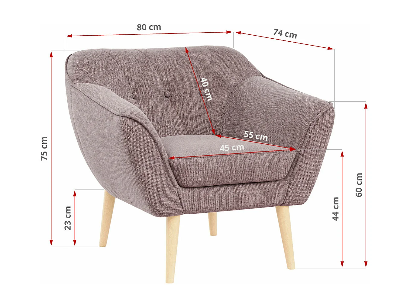 Sofagarnitur PIRS - 2+1+1, Sofa mit Sesseln, Skandinavischer Design, Armlehnen - Rosa Stukture