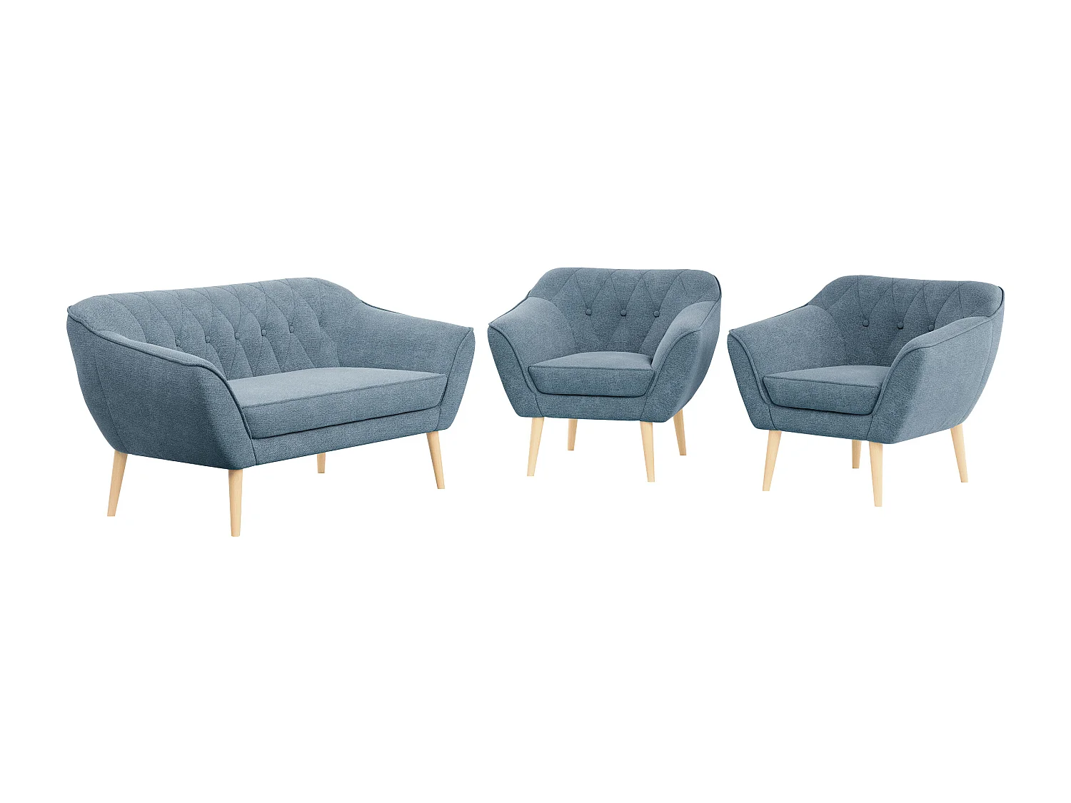 Sofagarnitur PIRS - 2+1+1, Sofa mit Sesseln, Skandinavischer Design, Armlehnen - Blau Stukture