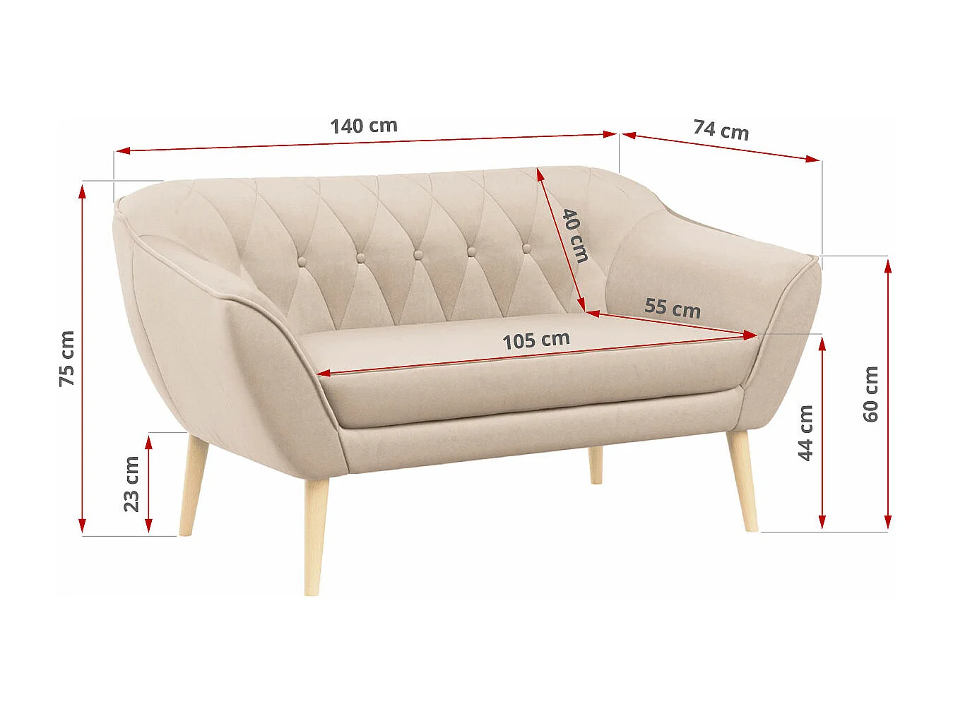 Sofagarnitur PIRS - 2+1+1, Sofa mit Sesseln, Skandinavischer Design, Armlehnen - Beige Velvet