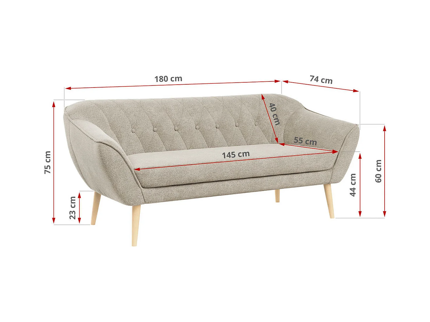 Couchgarnitur PIRS - 3+2+1, mit Armlehnen, Holzbeine, Skandinavischer Design - Beige Stukture