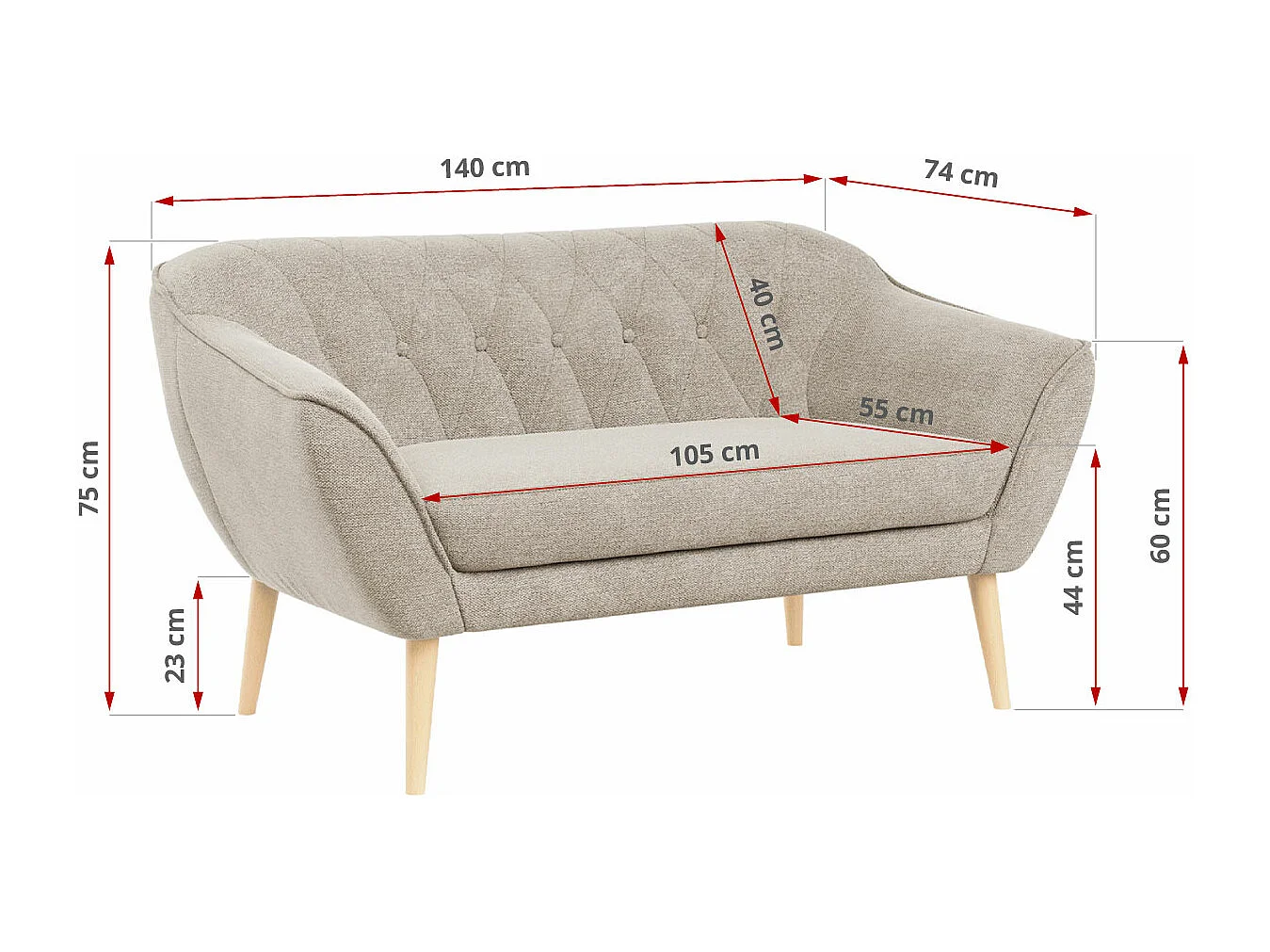 Couchgarnitur PIRS - 3+2+1, mit Armlehnen, Holzbeine, Skandinavischer Design - Beige Stukture