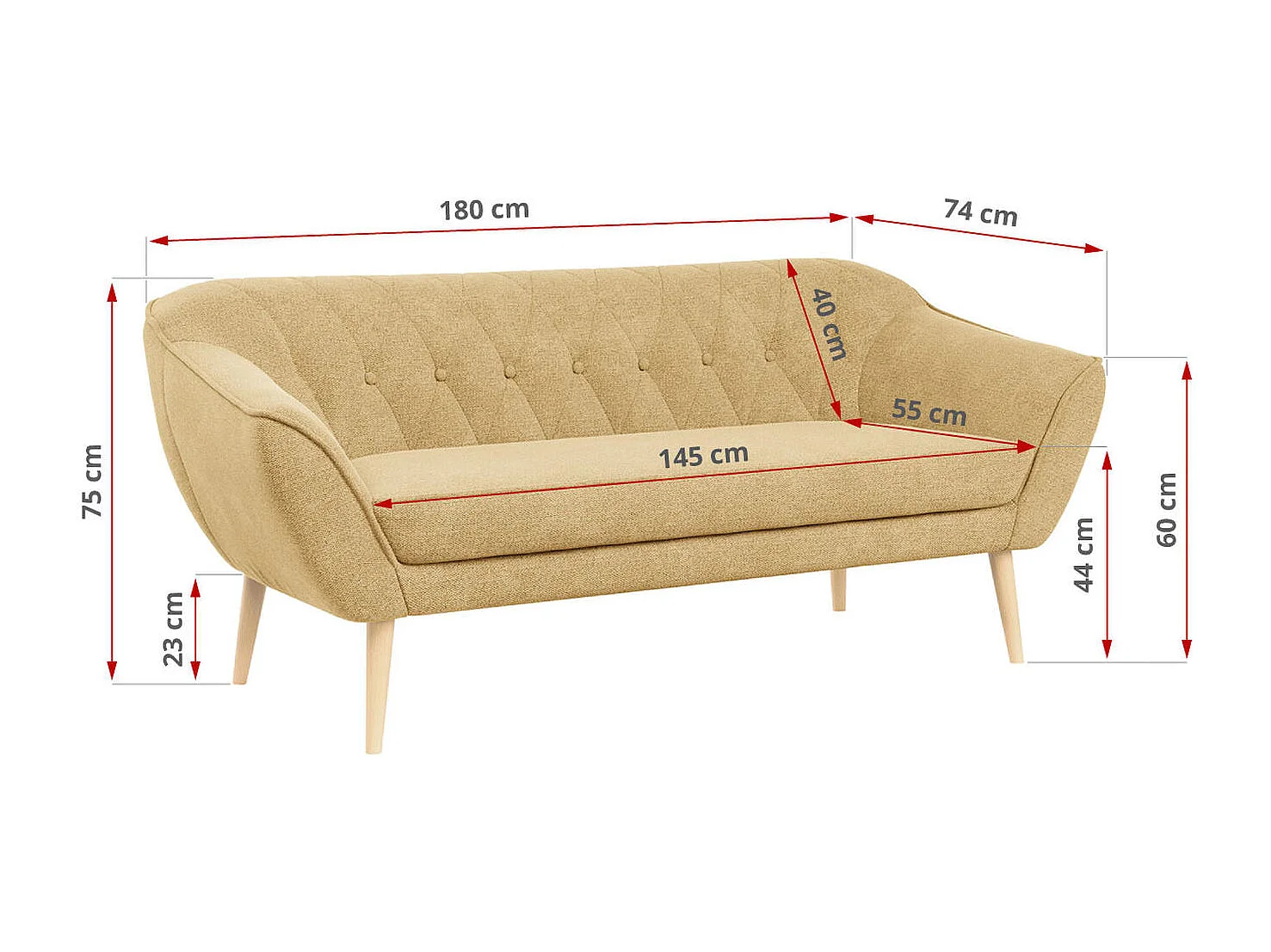 Couchgarnitur PIRS - 3+1+1, Armlehnen,Skandinavischer Design, 3-Sitzer Sofa mi Sesseln - Gelb Stukture