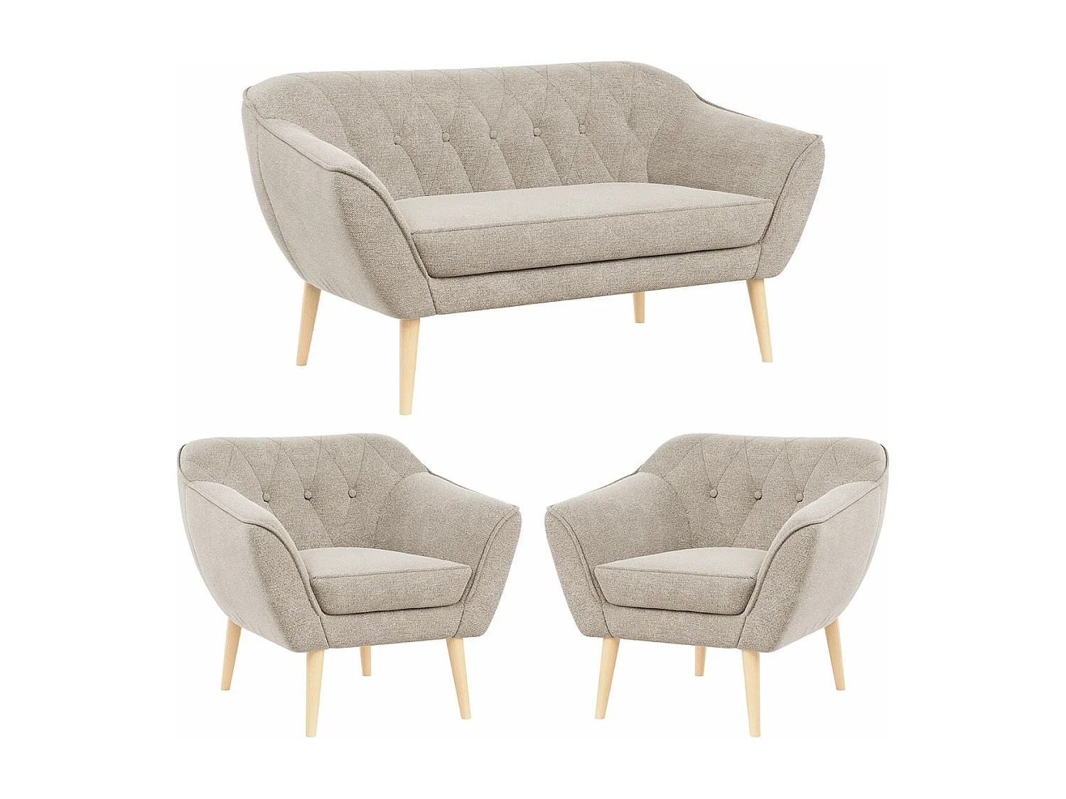 Sofagarnitur PIRS - 2+1+1, Sofa mit Sesseln, Skandinavischer Design, Armlehnen - Beige Stukture