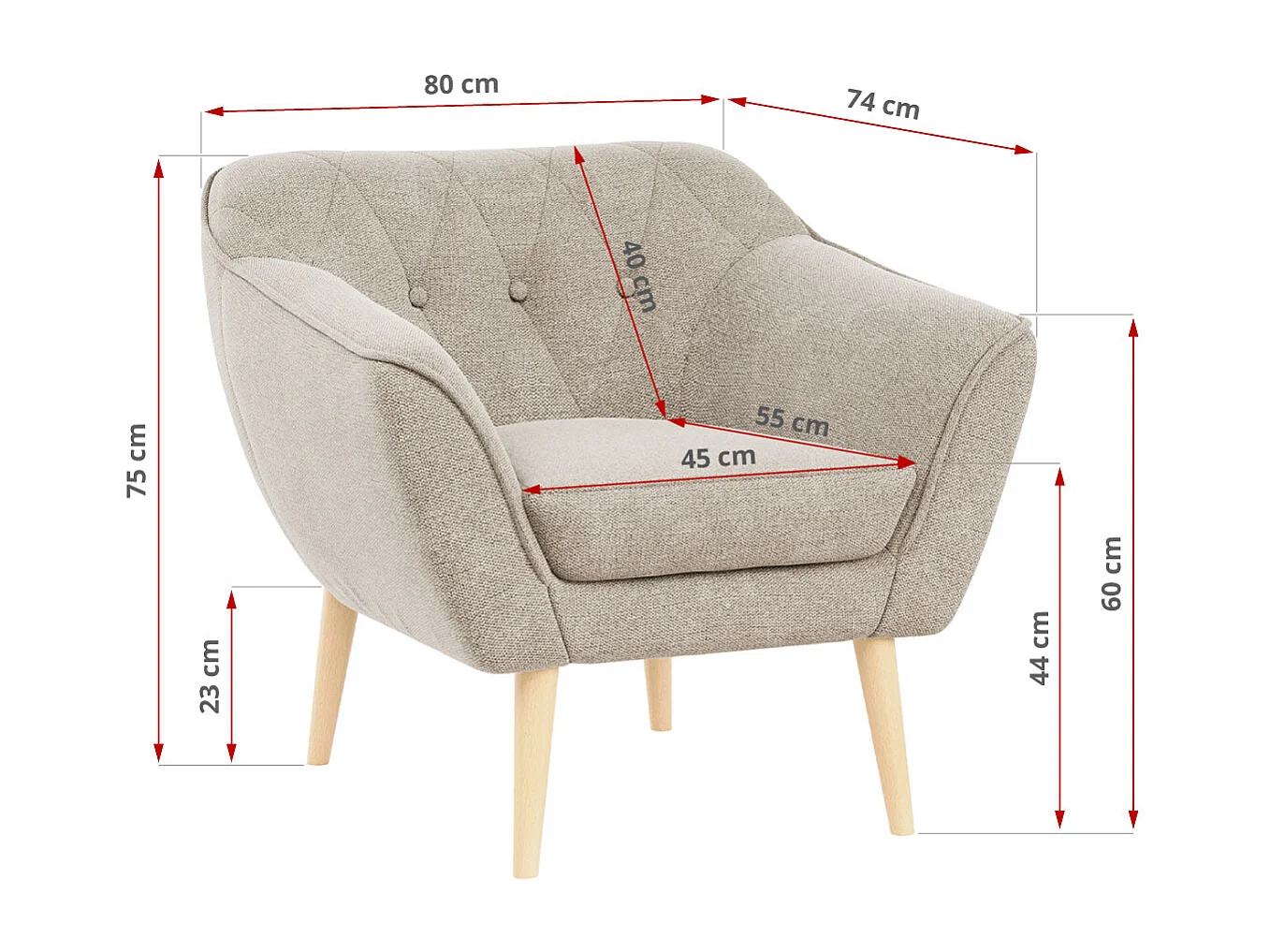 Sofagarnitur PIRS - 2+1+1, Sofa mit Sesseln, Skandinavischer Design, Armlehnen - Beige Stukture