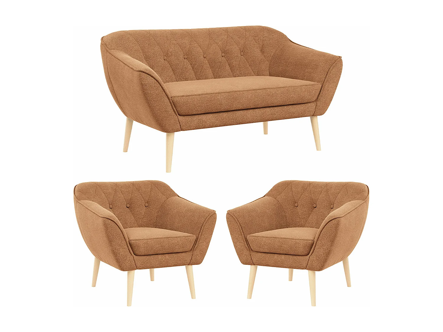 Sofagarnitur PIRS - 2+1+1, Sofa mit Sesseln, Skandinavischer Design, Armlehnen - Orange Stukture