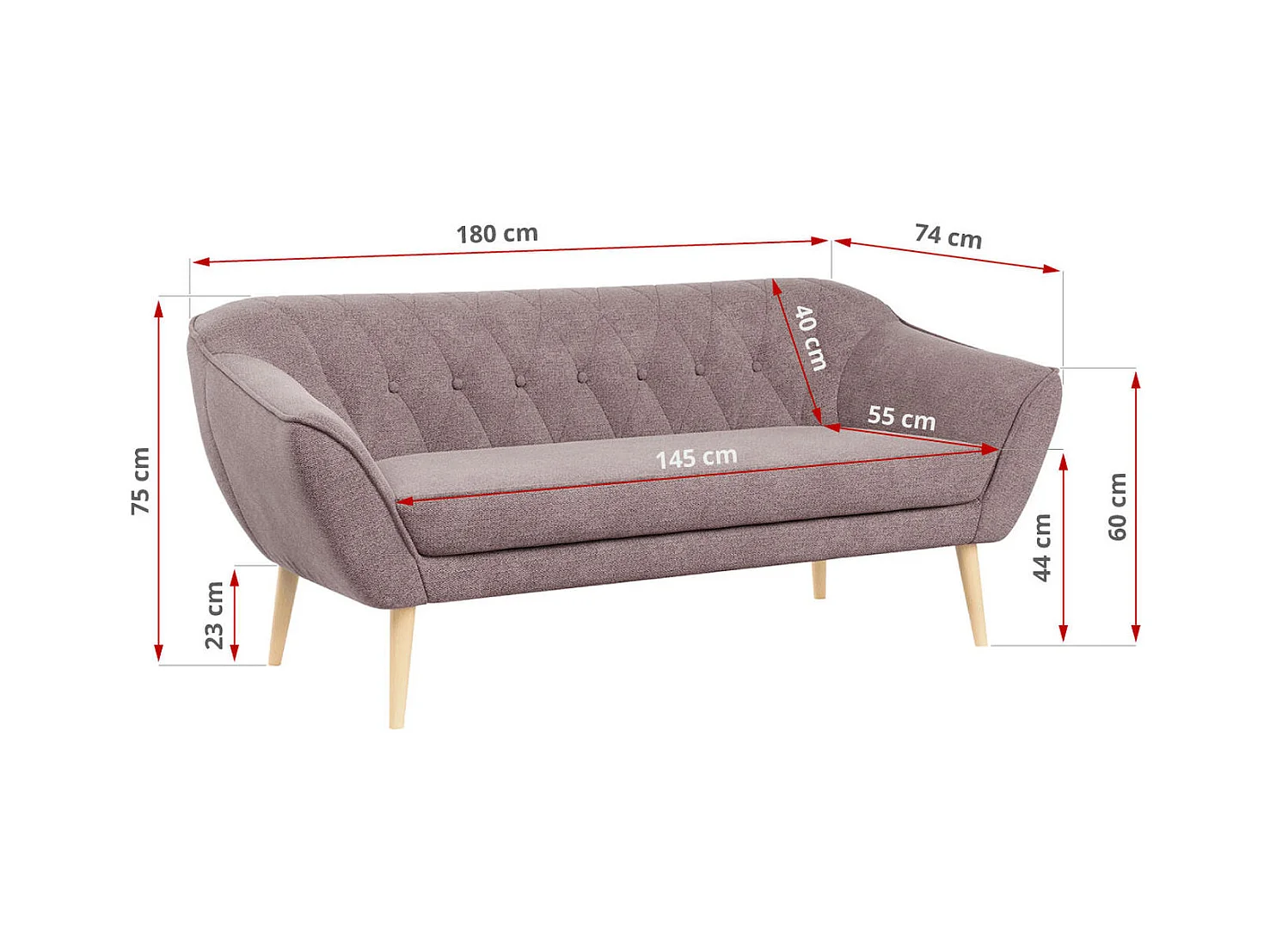 Couchgarnitur PIRS - 3+1+1, Armlehnen,Skandinavischer Design, 3-Sitzer Sofa mi Sesseln - Rosa Stukture