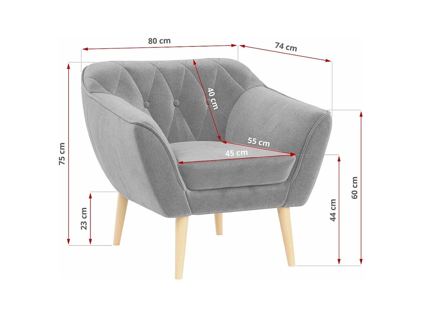 Sofagarnitur PIRS - 2+1+1, Sofa mit Sesseln, Skandinavischer Design, Armlehnen - Hellgrau Velvet