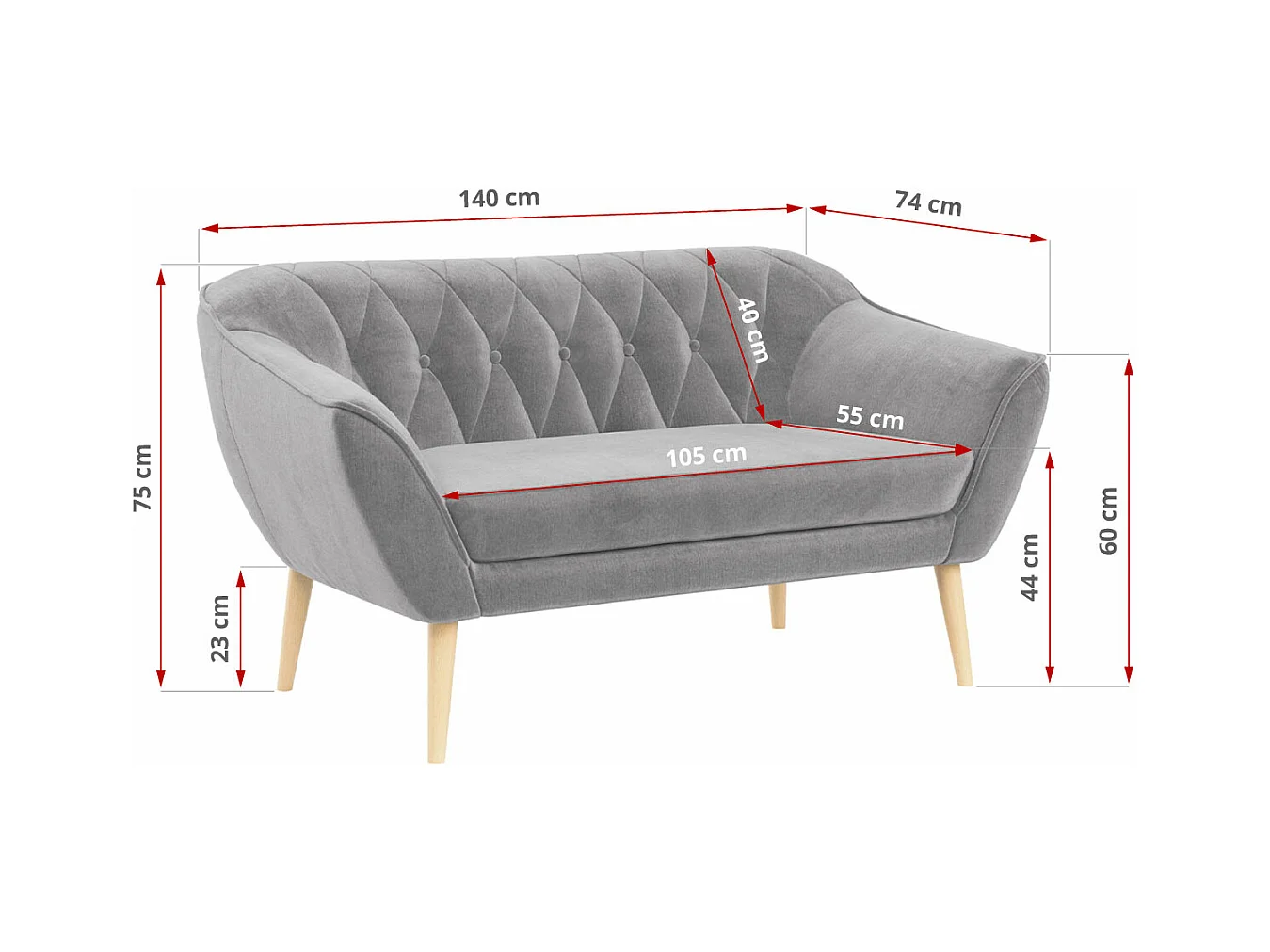 Sofagarnitur PIRS - 2+1+1, Sofa mit Sesseln, Skandinavischer Design, Armlehnen - Hellgrau Velvet