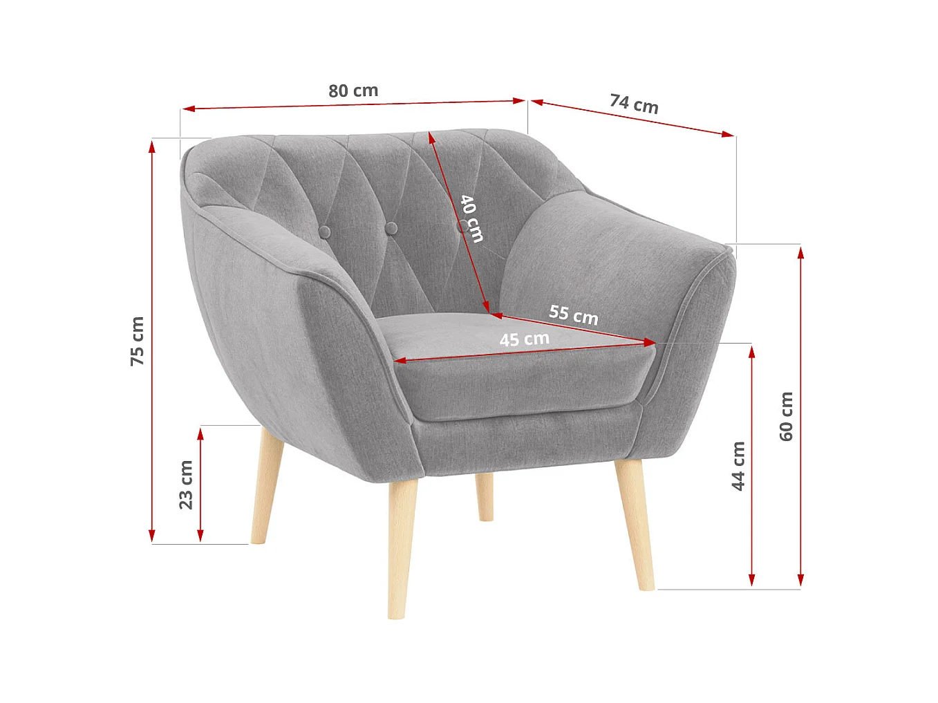 Couchgarnitur PIRS - 3+2+1, mit Armlehnen, Holzbeine, Skandinavischer Design - Hellgrau Velvet