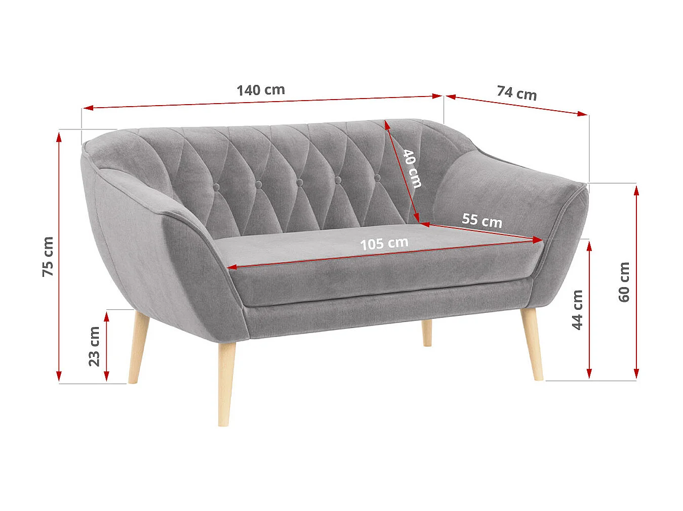 Couchgarnitur PIRS - 3+2+1, mit Armlehnen, Holzbeine, Skandinavischer Design - Hellgrau Velvet