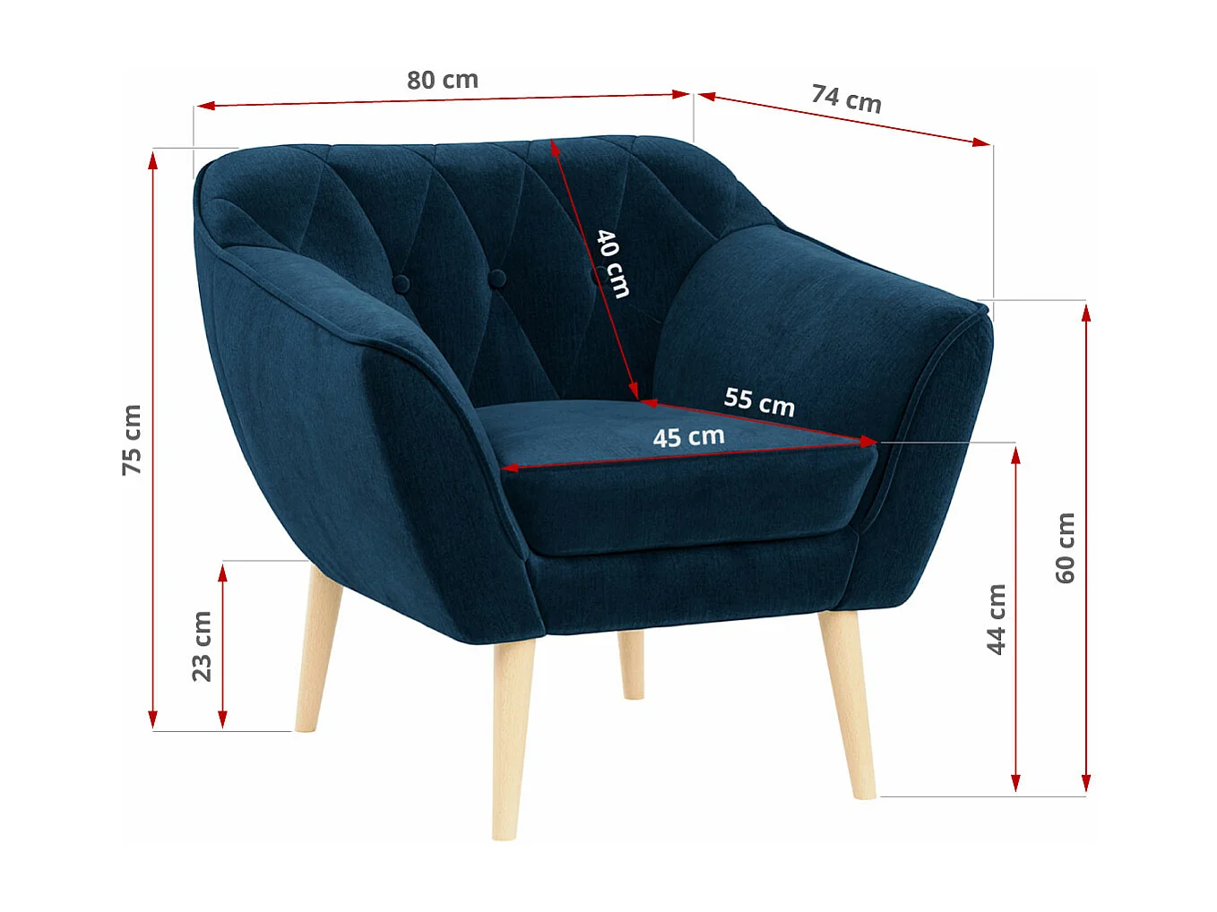 Couchgarnitur PIRS - 3+1+1, Armlehnen,Skandinavischer Design, 3-Sitzer Sofa mi Sesseln - Dunkelblau Velvet