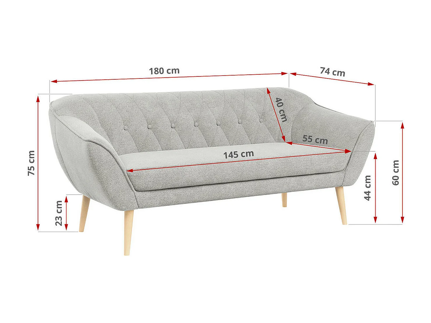 Couchgarnitur PIRS - 3+1+1, Armlehnen,Skandinavischer Design, 3-Sitzer Sofa mi Sesseln - Hellgrau Stukture