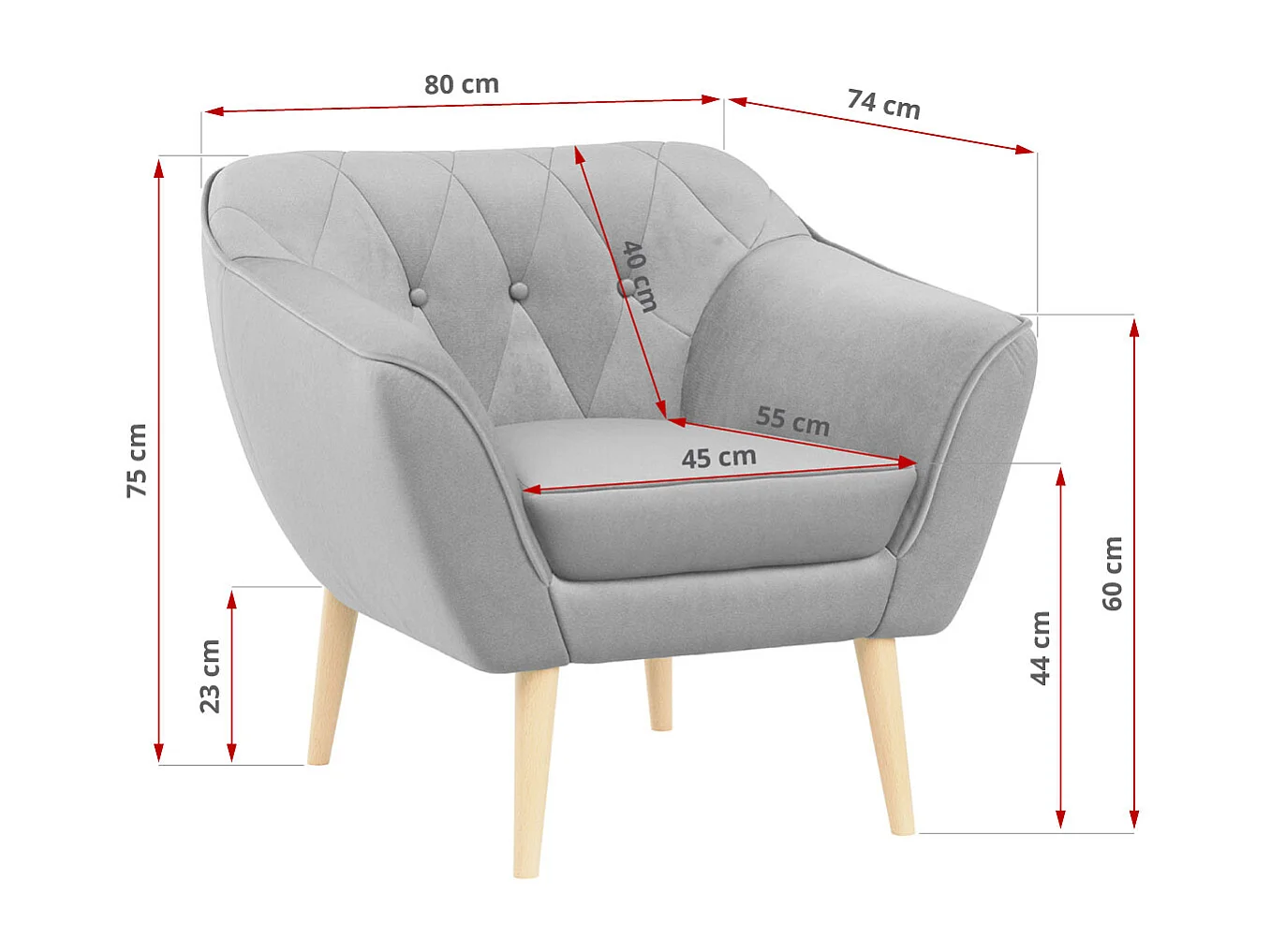 Sofagarnitur PIRS - 2+1+1, Sofa mit Sesseln, Skandinavischer Design, Armlehnen - Hellgrau Velvet