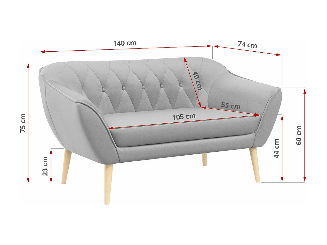 Sofagarnitur PIRS - 2+1+1, Sofa mit Sesseln, Skandinavischer Design, Armlehnen - Hellgrau Velvet