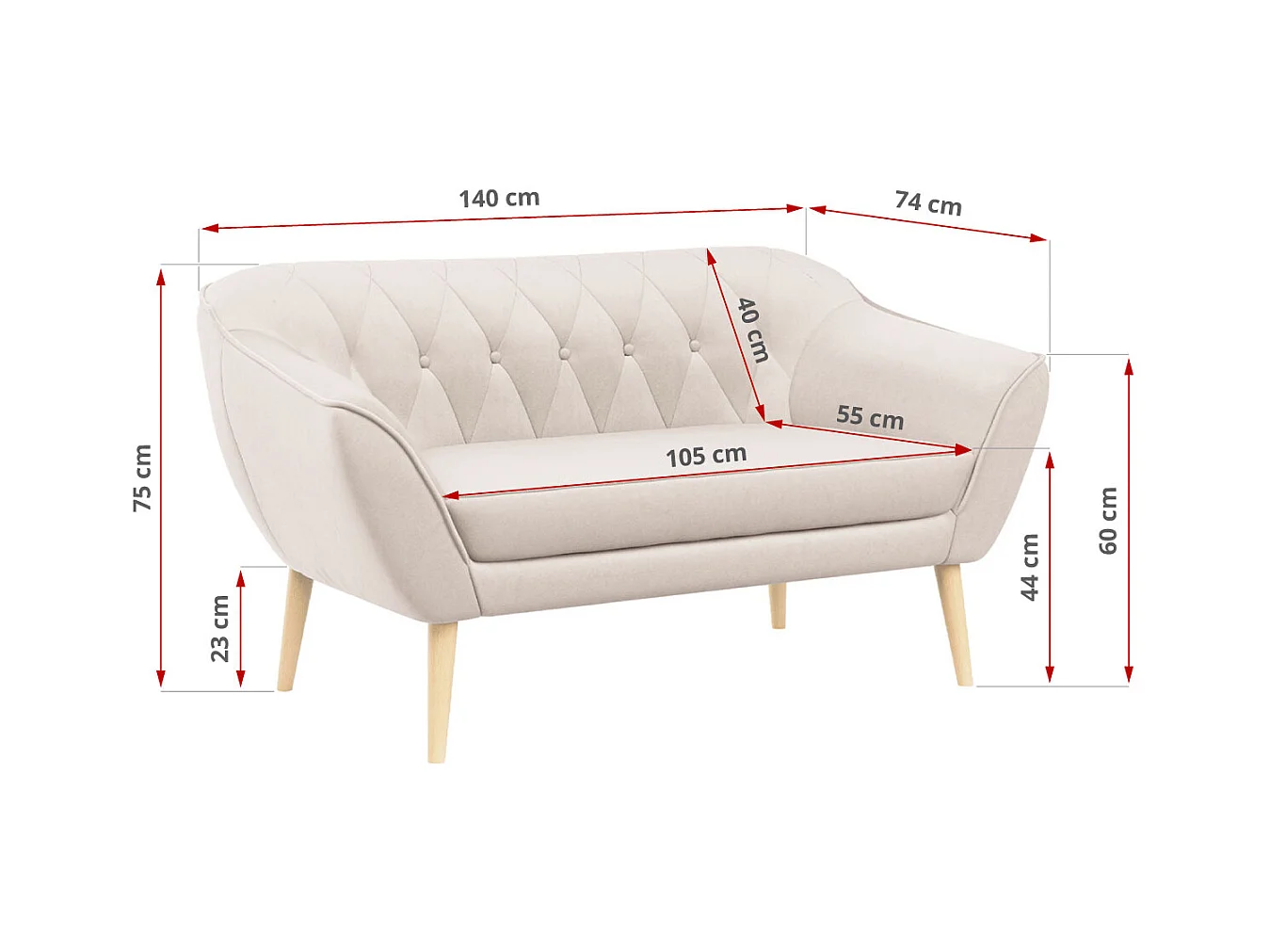 Sofagarnitur PIRS - 2+1+1, Sofa mit Sesseln, Skandinavischer Design, Armlehnen - Creme Velvet
