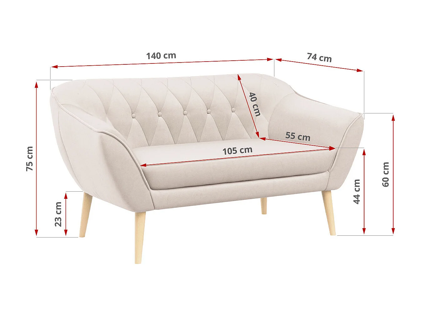 Sofagarnitur PIRS - 2+1+1, Sofa mit Sesseln, Skandinavischer Design, Armlehnen - Creme Velvet